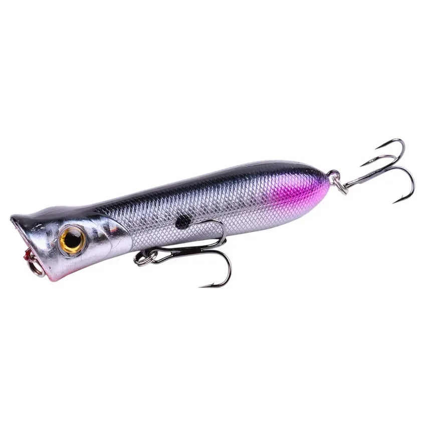 Señuelo Popper Flotante 8cm – 11g, Triple Anzuelo #6, Sonajero Interno